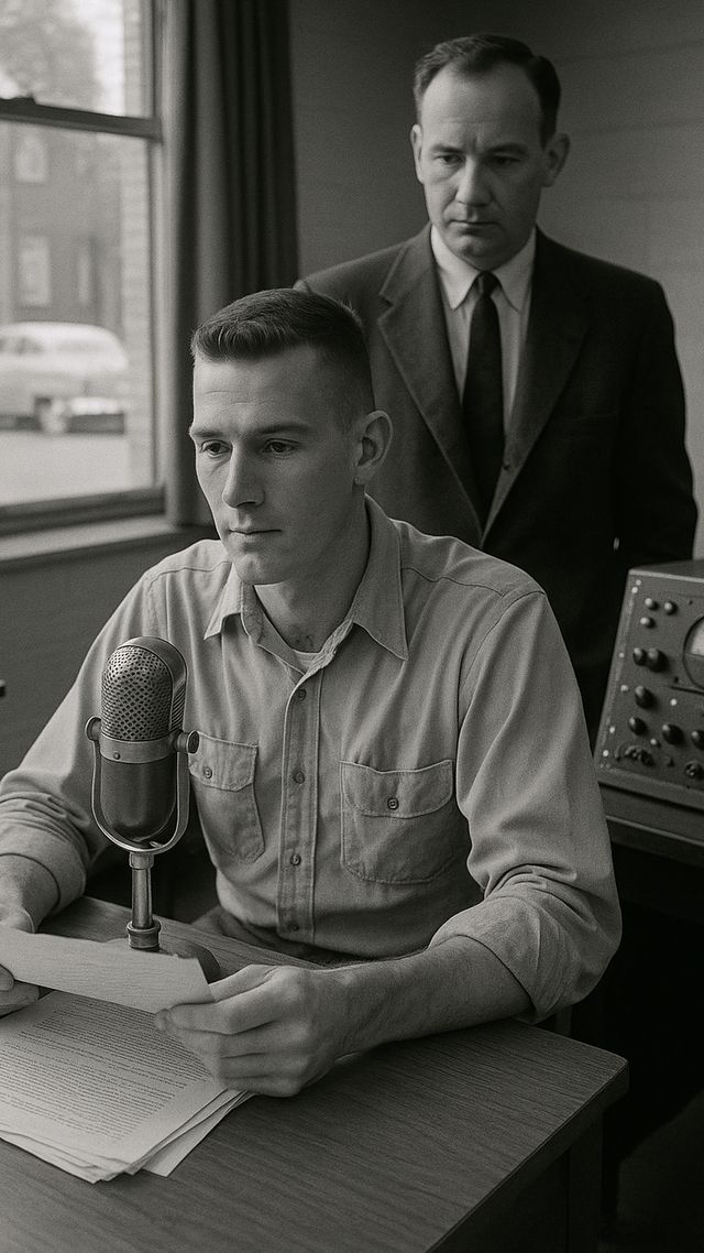 Reconstruction of Johnny Cash in 1954: Radio announcing school