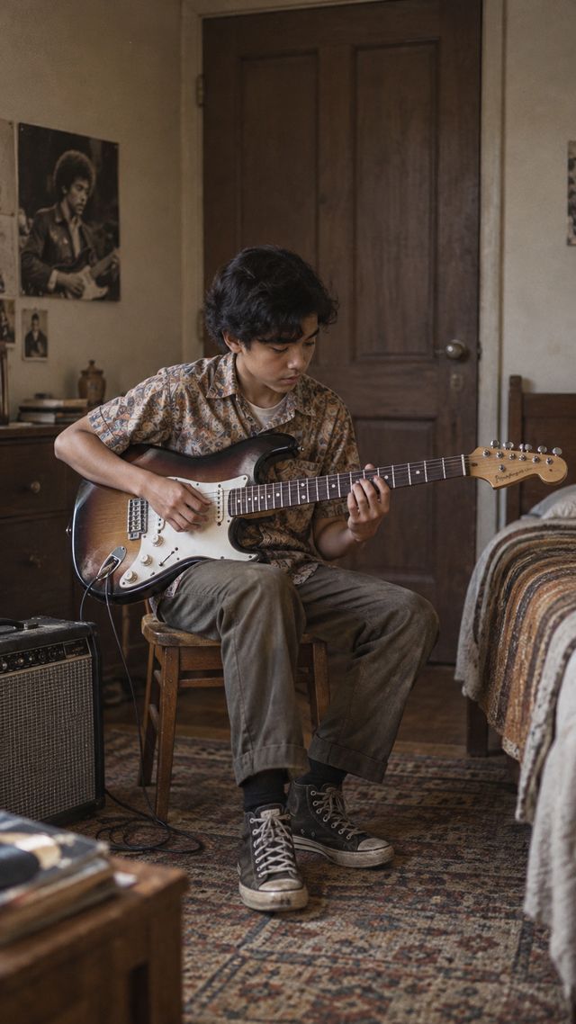Reconstruction of Eddie Van Halen in late 1960s: Eddie switched to guitar