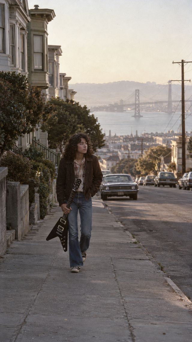 Reconstruction of Kirk Hammett in late 1970s: A black Flying V
