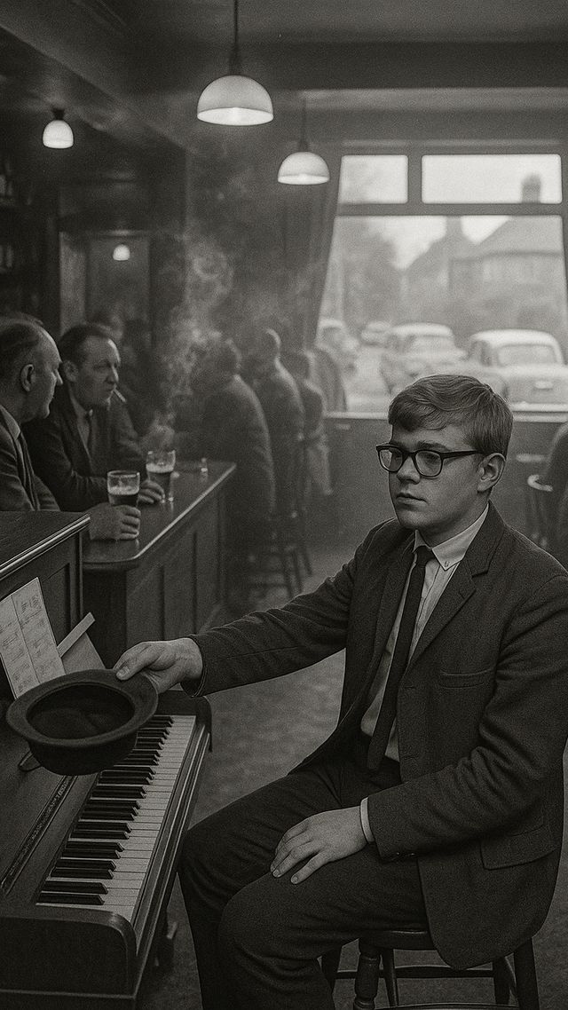 Reconstruction of Elton John in 1962: Pub pianist, tips in a hat
