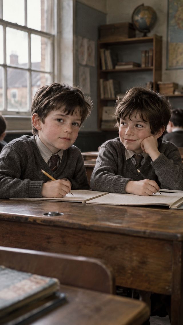 Reconstruction of Mick Jagger in 1950: Mick and Keith at school