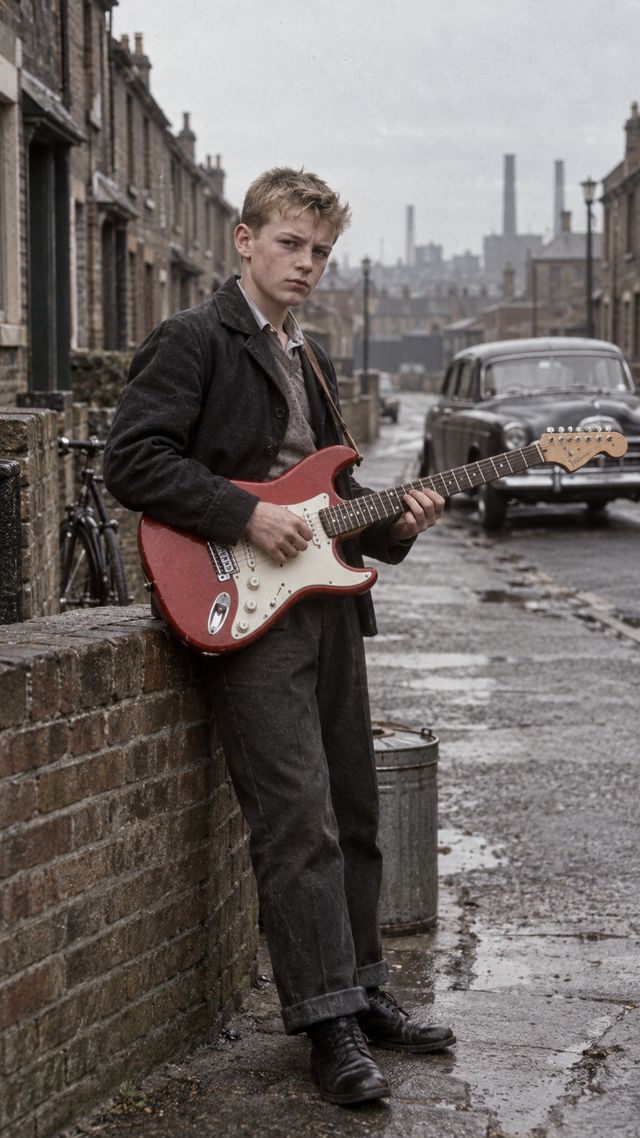 Reconstruction of Roger Daltrey in 1957: A homemade red guitar