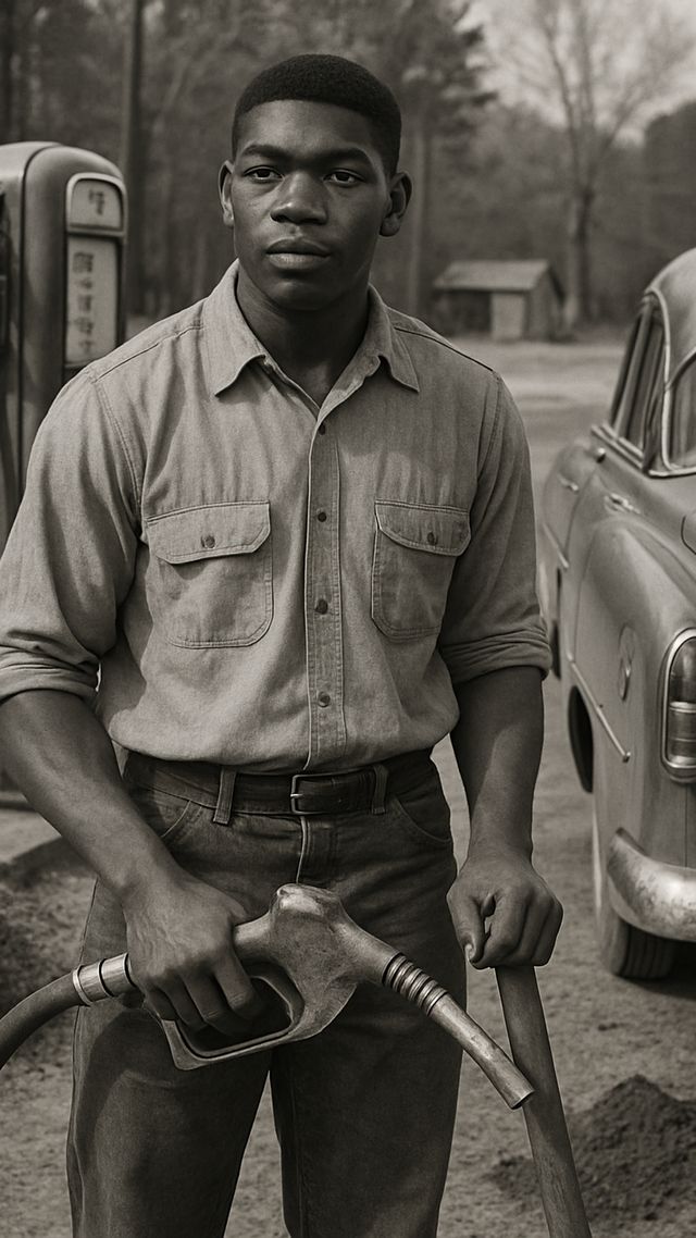 Reconstruction of Otis Redding in Late 1950s: Well digger and gas attendant
